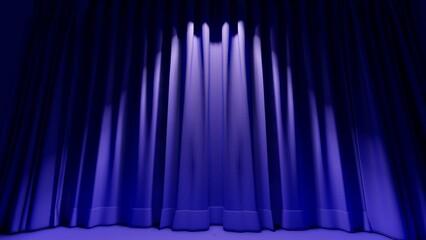 Fototapeta na wymiar blue curtain background with minimal style and spot light. Blank stand for showing product. 3D rendering