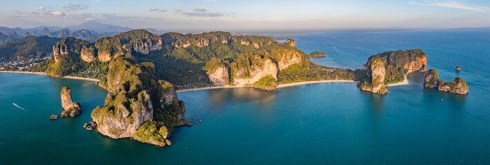 Aerial view of Phra nang Cave or princess Cave Beach in Krabi, Thailand