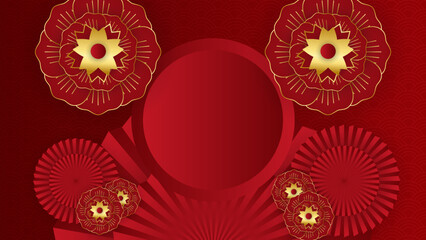 Fototapeta na wymiar chinese new year banner, abstract oriental background, red square window inspiration, vector illustration