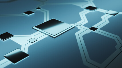 Obraz premium Technology background CPU central processing unit on circuit board, blue AI futuristic micro processor concept, 3D rendering illustration