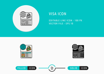 Visa Icon Isolated on White Background. Travel Identity Document Thin Line Symbol Stock Vector Illustration For Mobile App And Web Design.