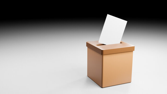 Ballot box vote model, inserting voting paper, democratic election 3d illustration