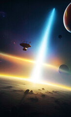 Obraz na płótnie Canvas ufo flying over the planet