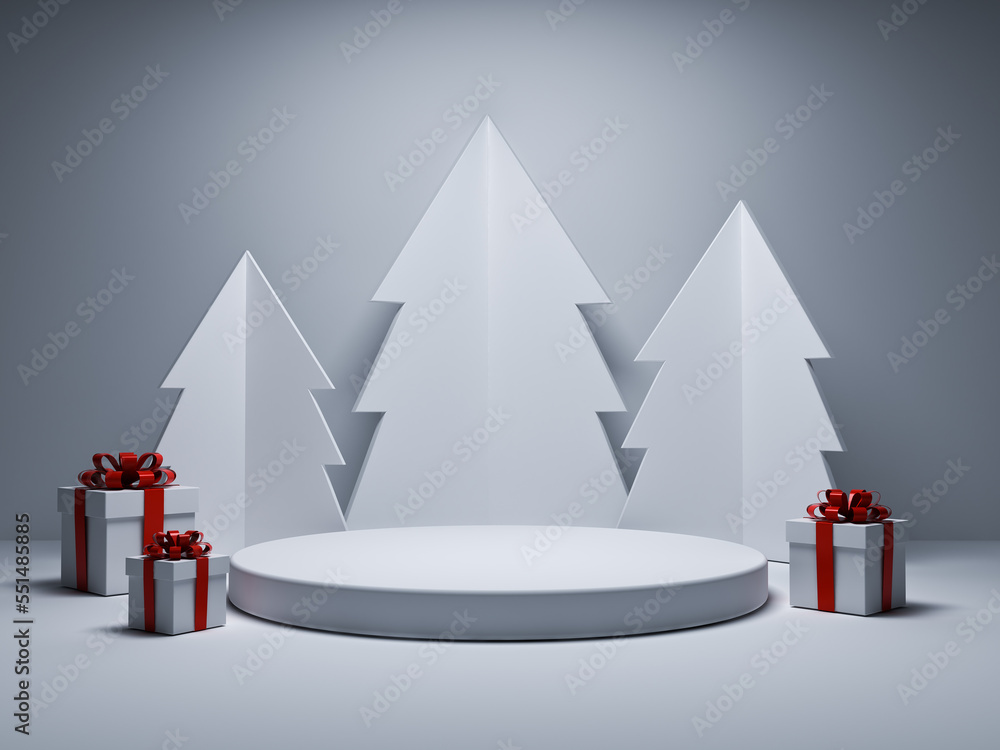 Leinwandbilder blank white christmas product podium pedestal background concept or blank product display stand plat