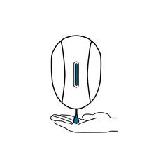 Illustration of hand hygiene with cleaning agent. Automatic dispenser, liquid soap dispenser. A soap-free hand sanitizer automatic dispenser.Ideal for product catalogs and hygiene information.