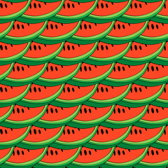 Watermelon. Berry - watermelon. Illustration of watermelon slices. Illustrations for postcards, scrapbooking. Seamless pattern.