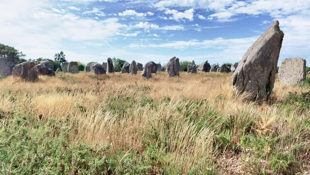 Scenery of Historical Carnac Stones in the Menec Alignment in Brittany