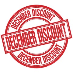 DECEMBER DISCOUNT written word on red stamp sign