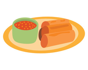 Lumpia - variation of Chinese spring rolls from Philippines and Indonesia. Simple hand drawn doodle vector illustration. Asian food
