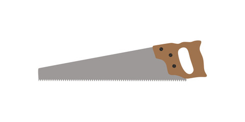 Agricultural tool Hacksaw vector.  Hand saw with wooden handle isolated on white background. Hacksaw colored flat illustration. Arm-saw vector eps10