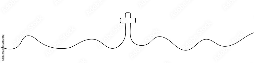 Poster continuous line drawing of christian cross. religious cross one line icon. one line drawing backgrou