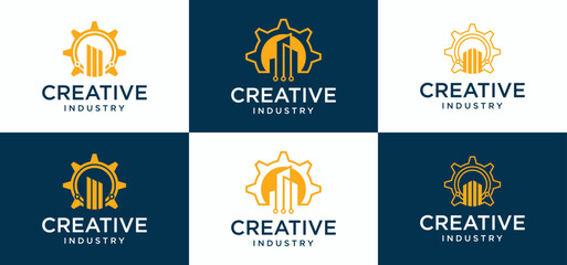 industrial logo Concept Gear shape with negative space technology construction tools vector,template