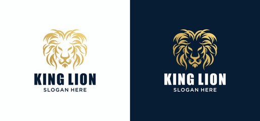 Gold elegant lion king animal logo, Lion logo vector illustration brand identity icon, Template.