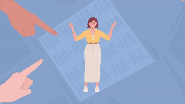 Animated facing mockery illustration. Dealing with bullies. Psychological reaction. Looped flat color 2D cartoon characters animation on background. HD video with alpha channel