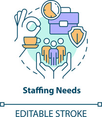 Staffing needs concept icon. Avoid overwhelm. Accident prevention workplace tip abstract idea thin line illustration. Isolated outline drawing. Editable stroke. Arial, Myriad Pro-Bold fonts used