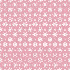 Snowflakes. Repeating vector pattern. Isolated pink background. Seamless festive ornament. Delicate crystal background. Idea for web design, packaging, wallpaper, cover, textile. Frostwork. 