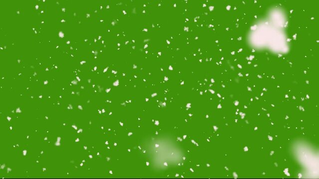 Top view Slow down Winter Snow, Falling snow animation loop green screen background 