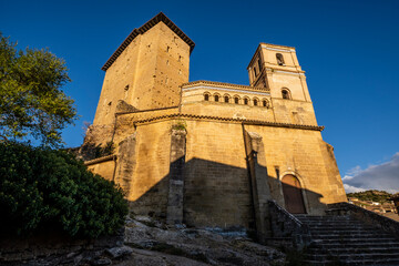 Fototapeta na wymiar Church of San Martin and castle of Sancho el Mayor, Biel, Cinco Villas, Aragon, Spain