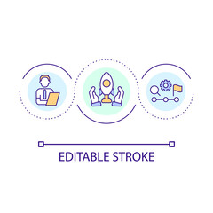 Business consulting loop concept icon. Develop strategy. Achieve goals. Professional assistance abstract idea thin line illustration. Isolated outline drawing. Editable stroke. Arial font used