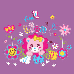 cute lion with beautiful flower vector
