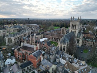 St John's College Chapel Cambridge City centre UK drone aerial .
