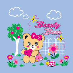 Obraz na płótnie Canvas Sweet bear with beautiful flower vector