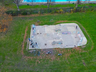 Jesus Green Skatepark Cambridge England drone aerial ..
