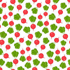 Radish vegetable with green leaves seamless pattern