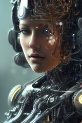 Woman cyborg full length portrait detailed face, symmetric, steampunk, cyberpunk