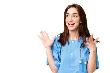 Young nurse woman over isolated chroma key background with surprise facial expression