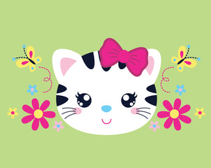 cute cat with beautiful flower vector
