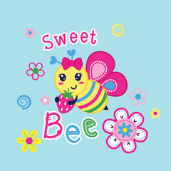 cute bee with beautiful flower vector