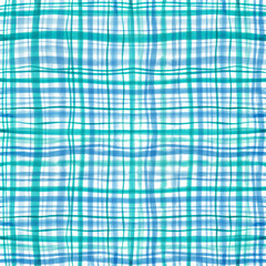 Watercolor seamless spots and lines, pattern. Seamless watercolor pattern. Simple geometric lines. Blue and white colors. Print for textiles. Rough edges.
