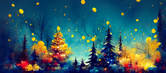 Christmas time. Abstract Christmas art landscape. Merry Christmas. Digital art image.