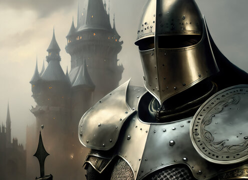 close portrait of a gothic knight without helmet, massive armor, intrincate design