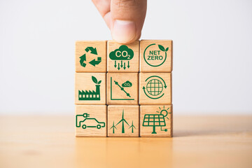Stacking CO2 reducing ,Recycle ,Green factory icon for decrease CO2 , carbon footprint and carbon...