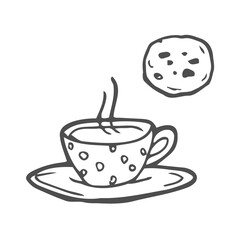 Tea and Cookie Hand Drawn Sketch Doodle Vector Illustration