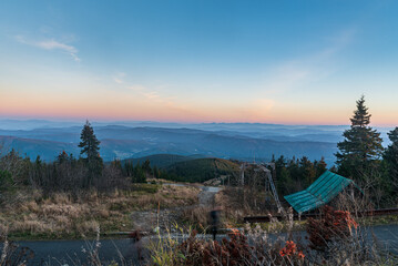 View from Lysa hora hill in Moravskoslezske Beskydy mountains in Czech republic