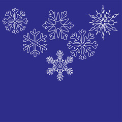  Continuous line drawing set of snowflakes, winter holidays theme. Happy New Year and Merry Christmas