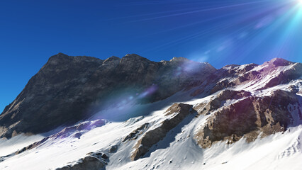 mountain snow sun ray illustration