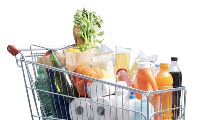 PNG file no background Full shopping cart on yellow background