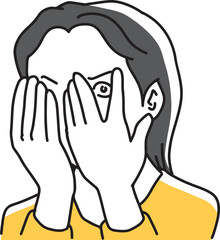 顔を隠しながら見ている女性