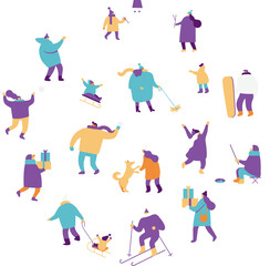 Winter outdoor activities. Flat  illustration.