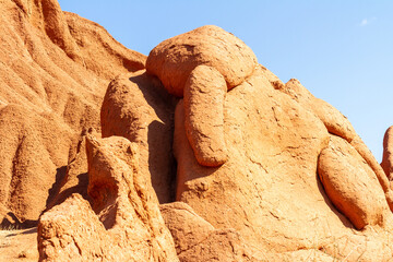 Fairytale canyon or Skazka Canyon, Natural park of colorful rocks near Issyk-Kul lake, Kyrgyzstan.