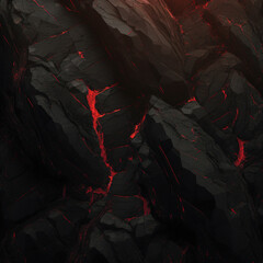 Obraz premium Black stone background with abstract red veins.