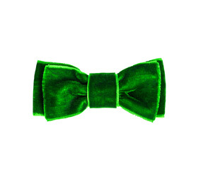 Beautiful green velvet gift bow isolated on white