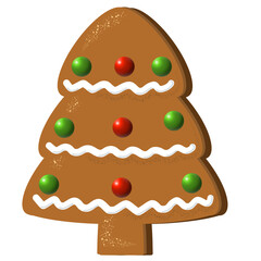 Christmas tree gingerbread cookie. PNG illustration with transparent background for stickers, 
creating patterns, wallpaper, wrapping paper, for  postcards, 
design template, fabric, clothing. 