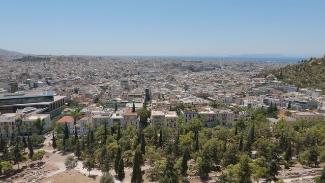 Athens cityscape Panorama view from Acropolis of Athens Hilltop, Sprawling Buildings, Greece