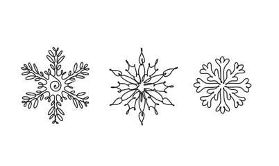 Continuous line drawing set of snowflakes, winter theme.