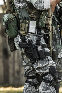 Soldier military suit up guns and gears with assault rifle weapon 
